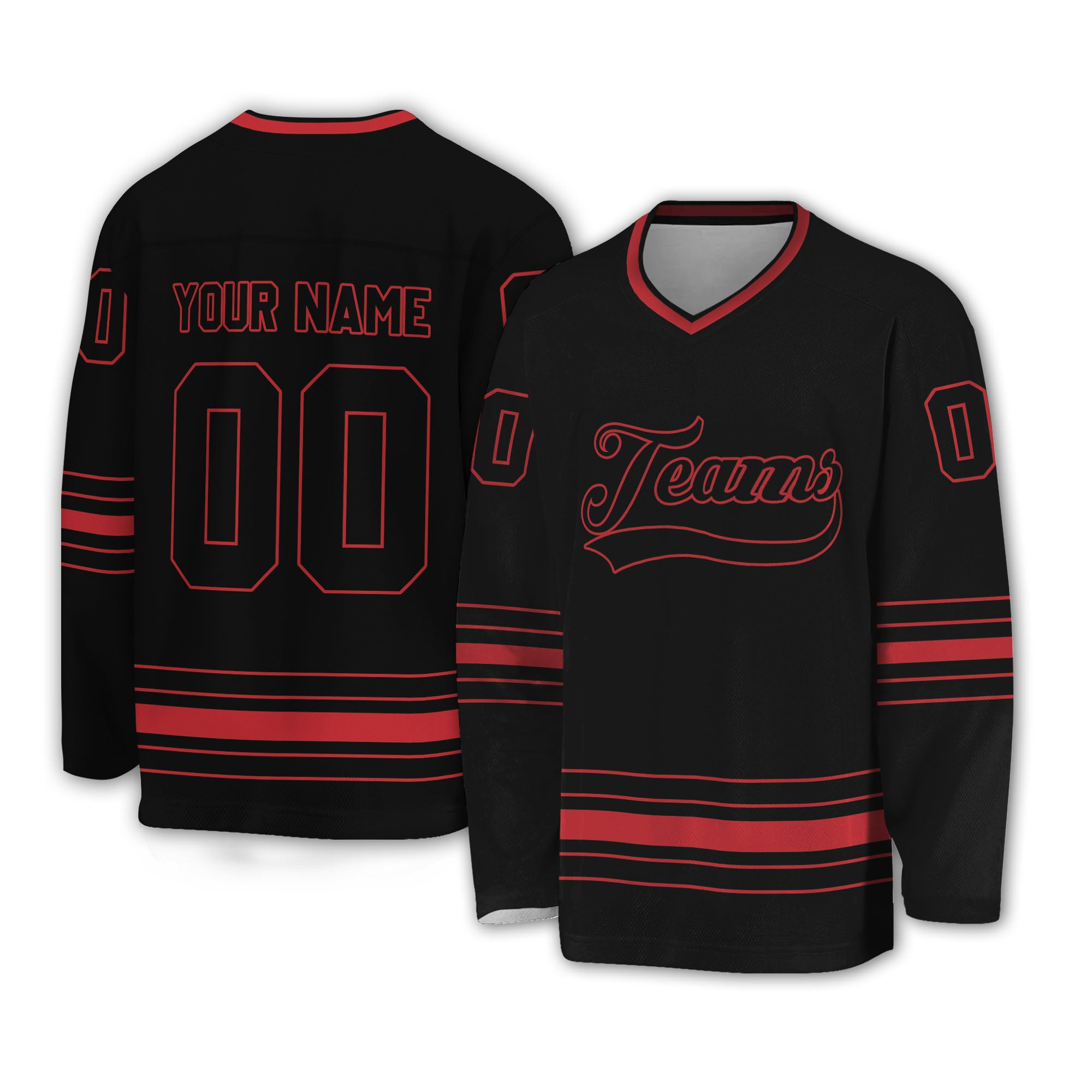 Personalized Ice Hockey Jersey shirt black and royal red team VDD02