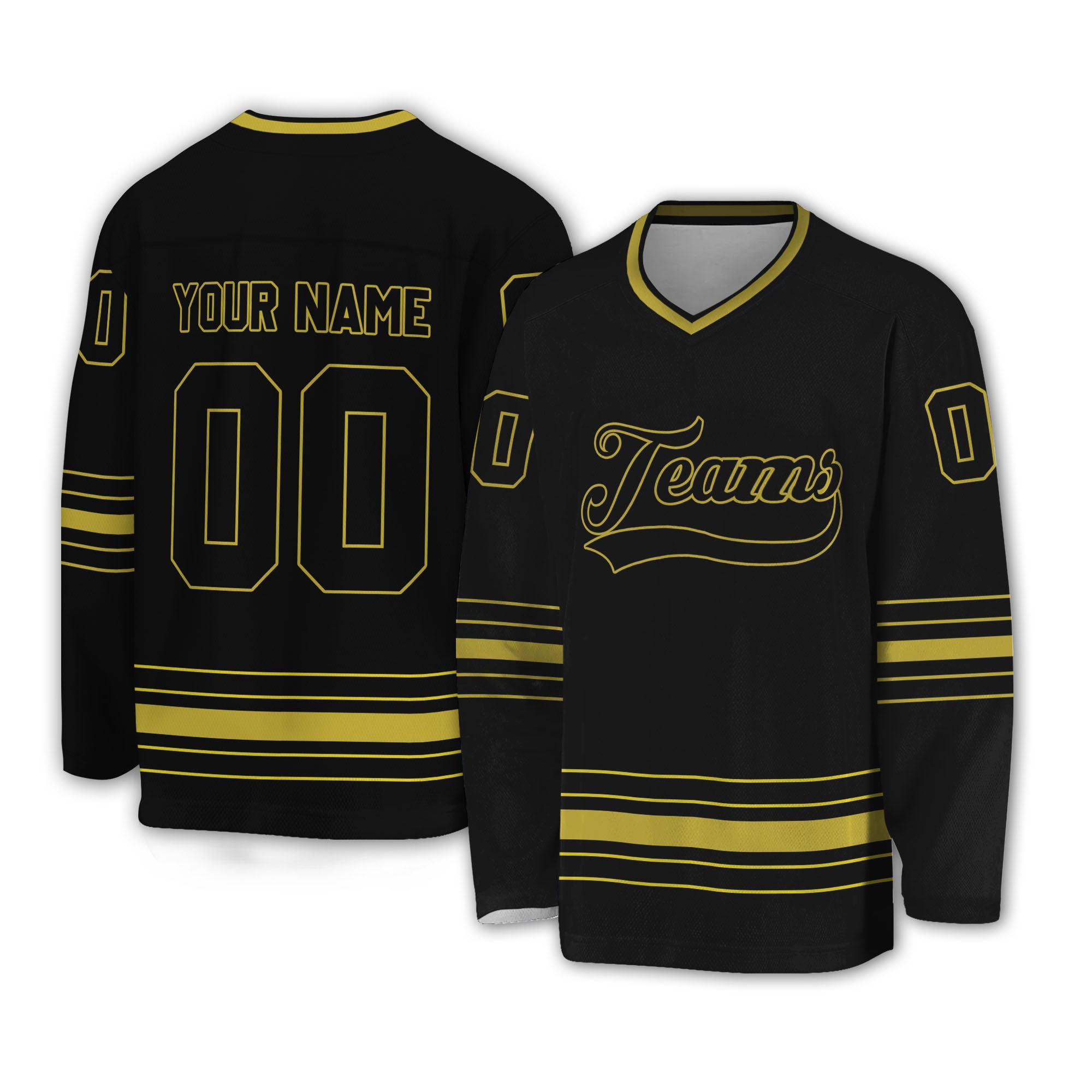 Personalized Ice Hockey Jersey shirt black and yellow team VDD02