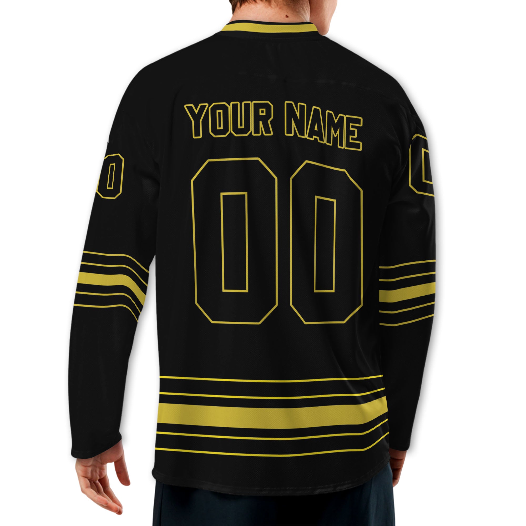 Personalized Ice Hockey Jersey shirt black and yellow team VDD02