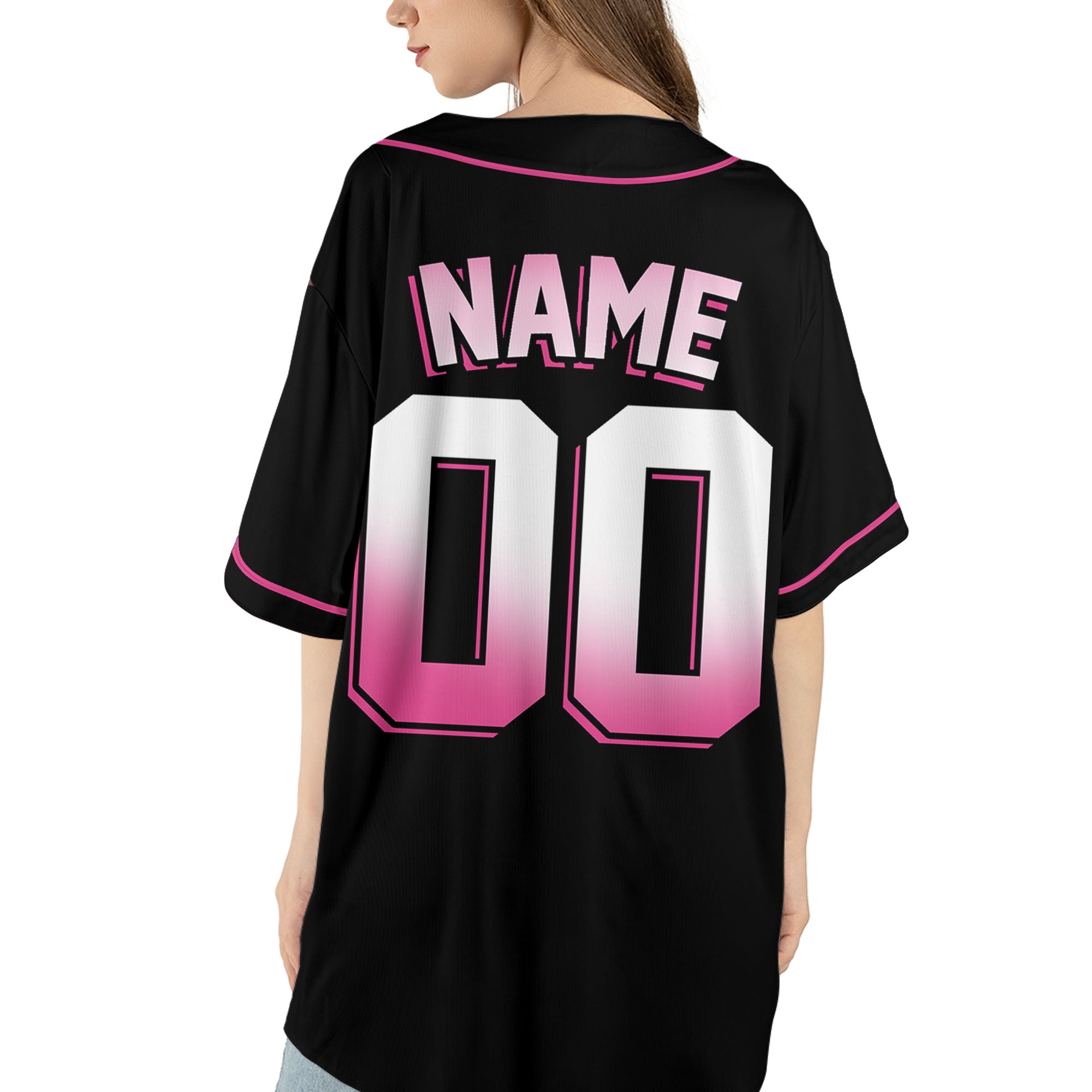 Personalized-Team-Name-And-Number-Baseball-Jersey-Custom-Design-Pink-Color-Collection-Gradient-Text