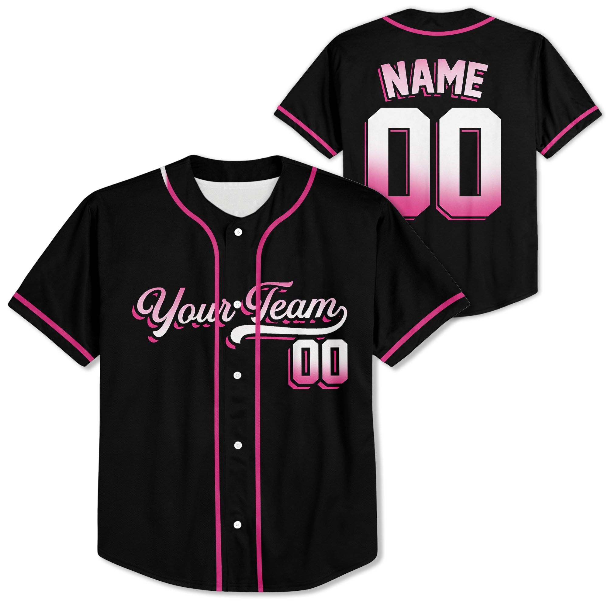Personalized-Team-Name-And-Number-Baseball-Jersey-Custom-Design-Pink-Color-Collection-Gradient-Text