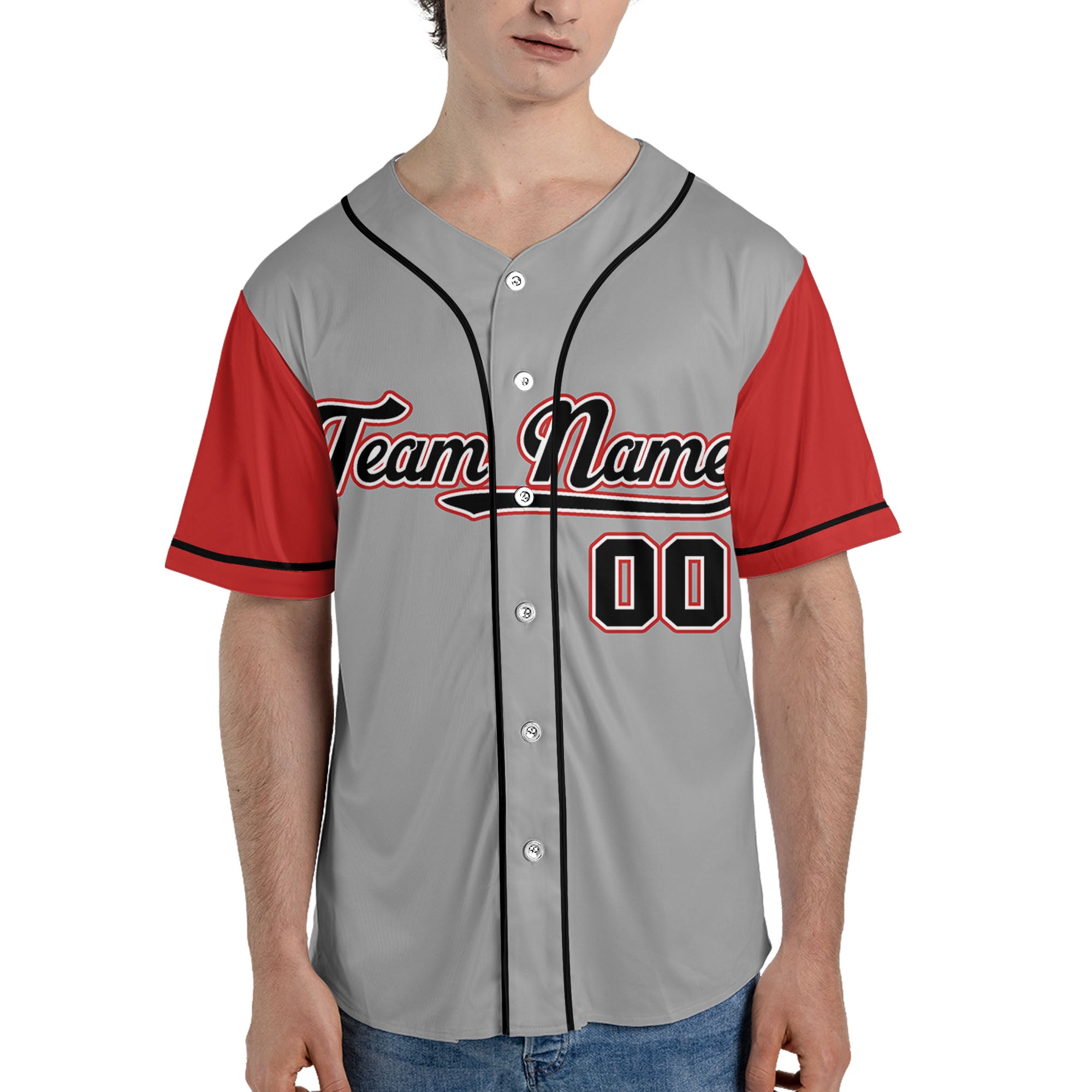 Personalized-Team-Name-Custom-Collection-Awesome-Gray-Red-Sleeve