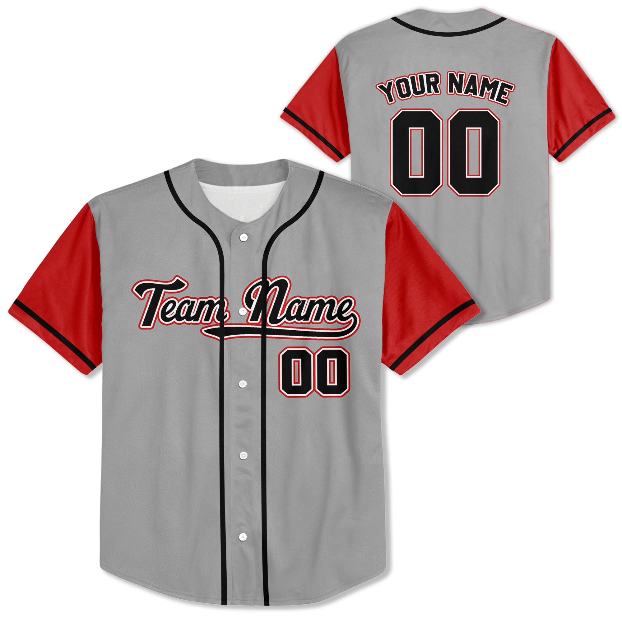 Personalized-Team-Name-Custom-Collection-Awesome-Gray-Red-Sleeve