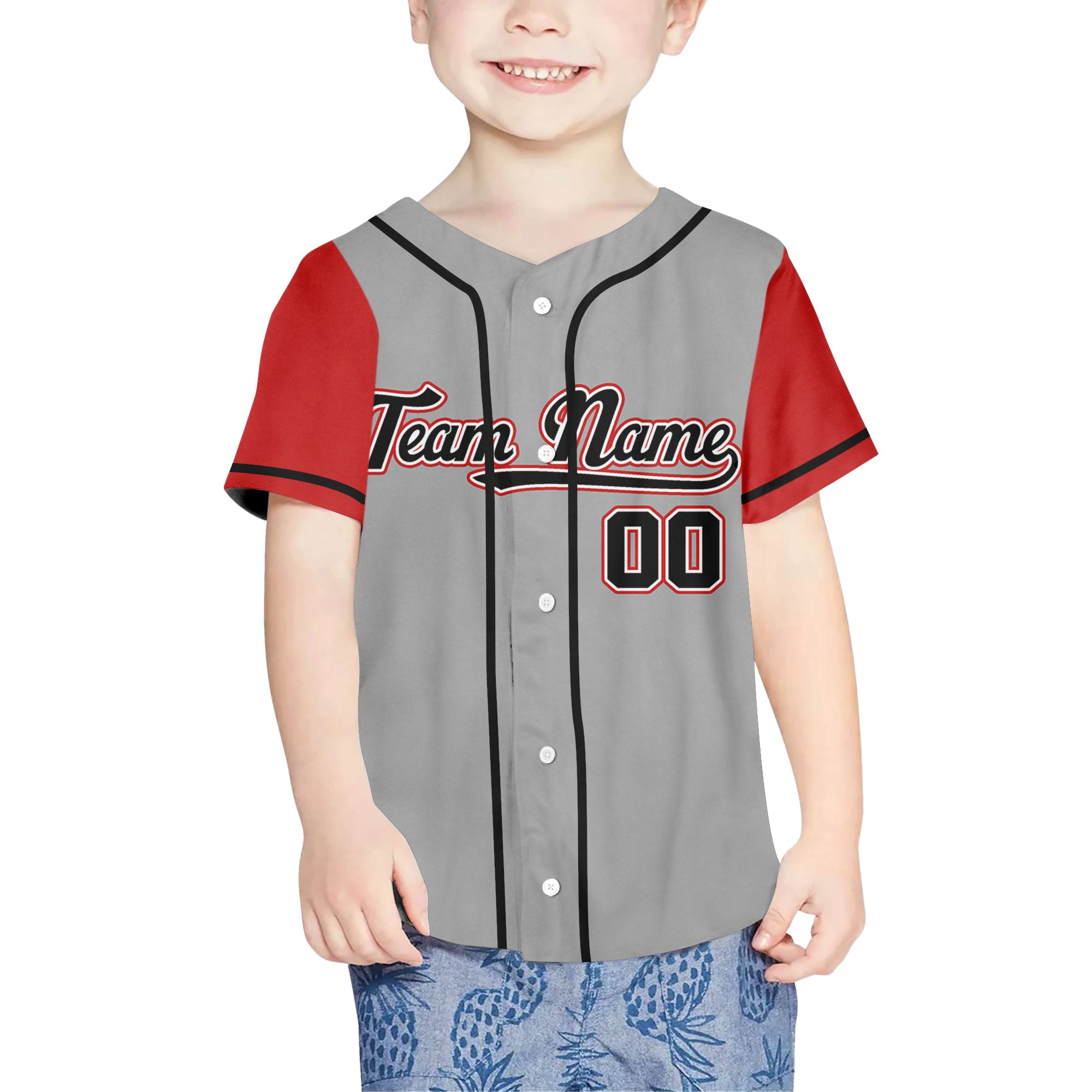 Personalized-Team-Name-Custom-Collection-Awesome-Gray-Red-Sleeve
