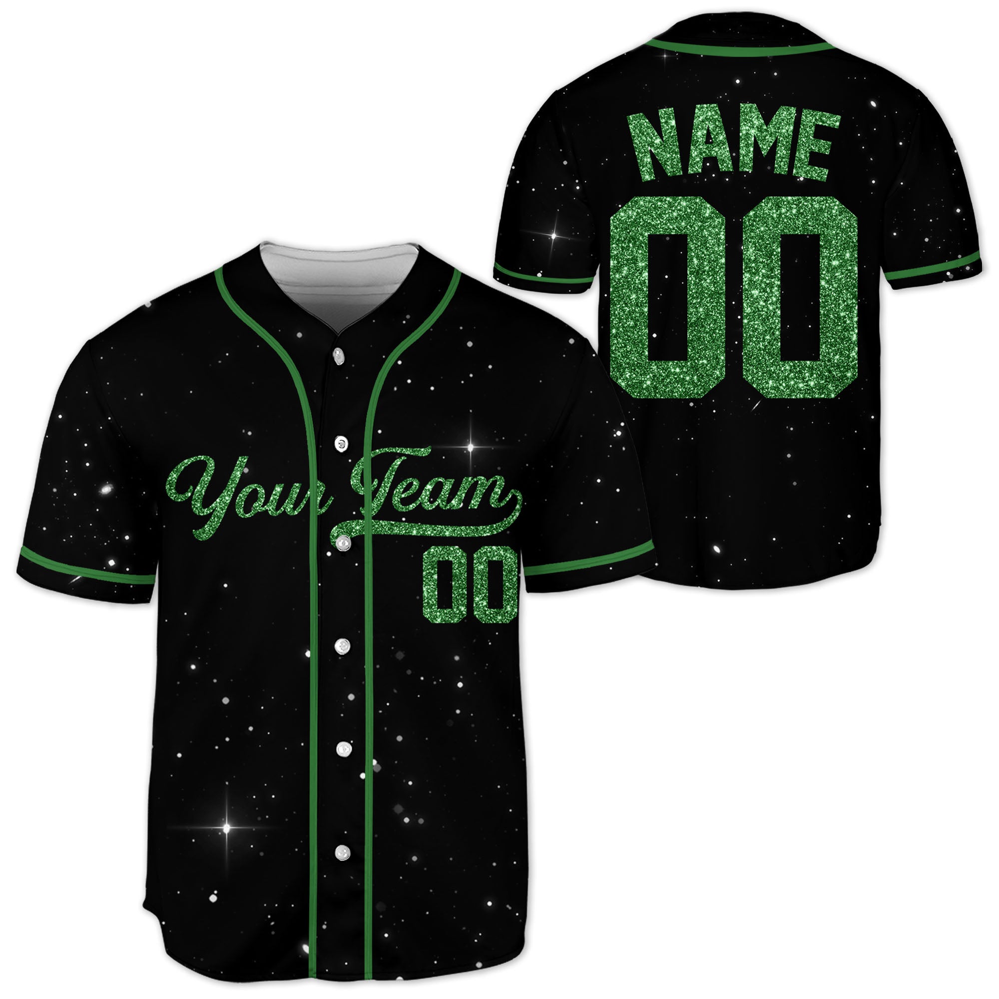 Personalized-Team-Name-Number-Baseball-Jersey-Star-Blink-Printed-Glitter-Collection-Green-Color