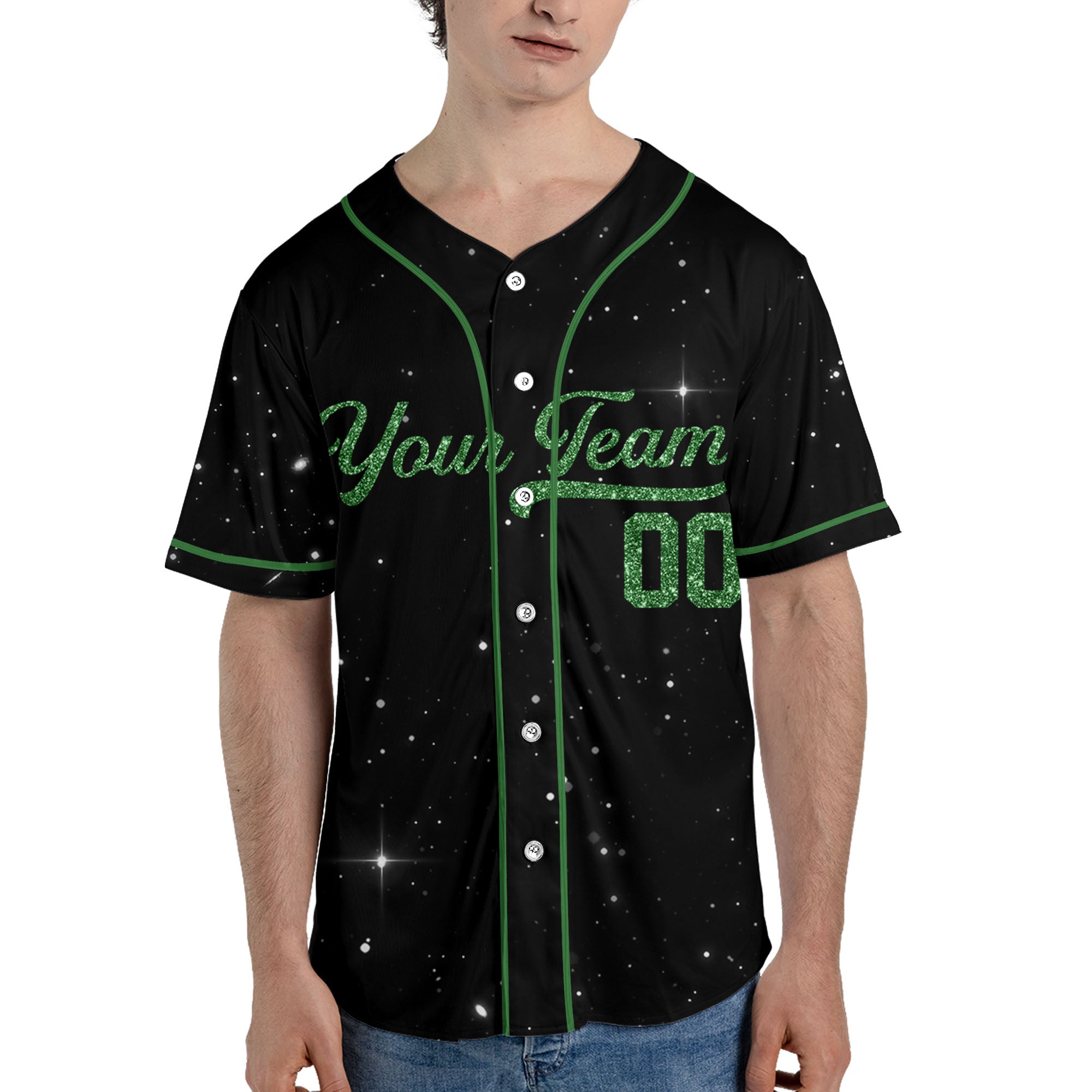 Personalized-Team-Name-Number-Baseball-Jersey-Star-Blink-Printed-Glitter-Collection-Green-Color