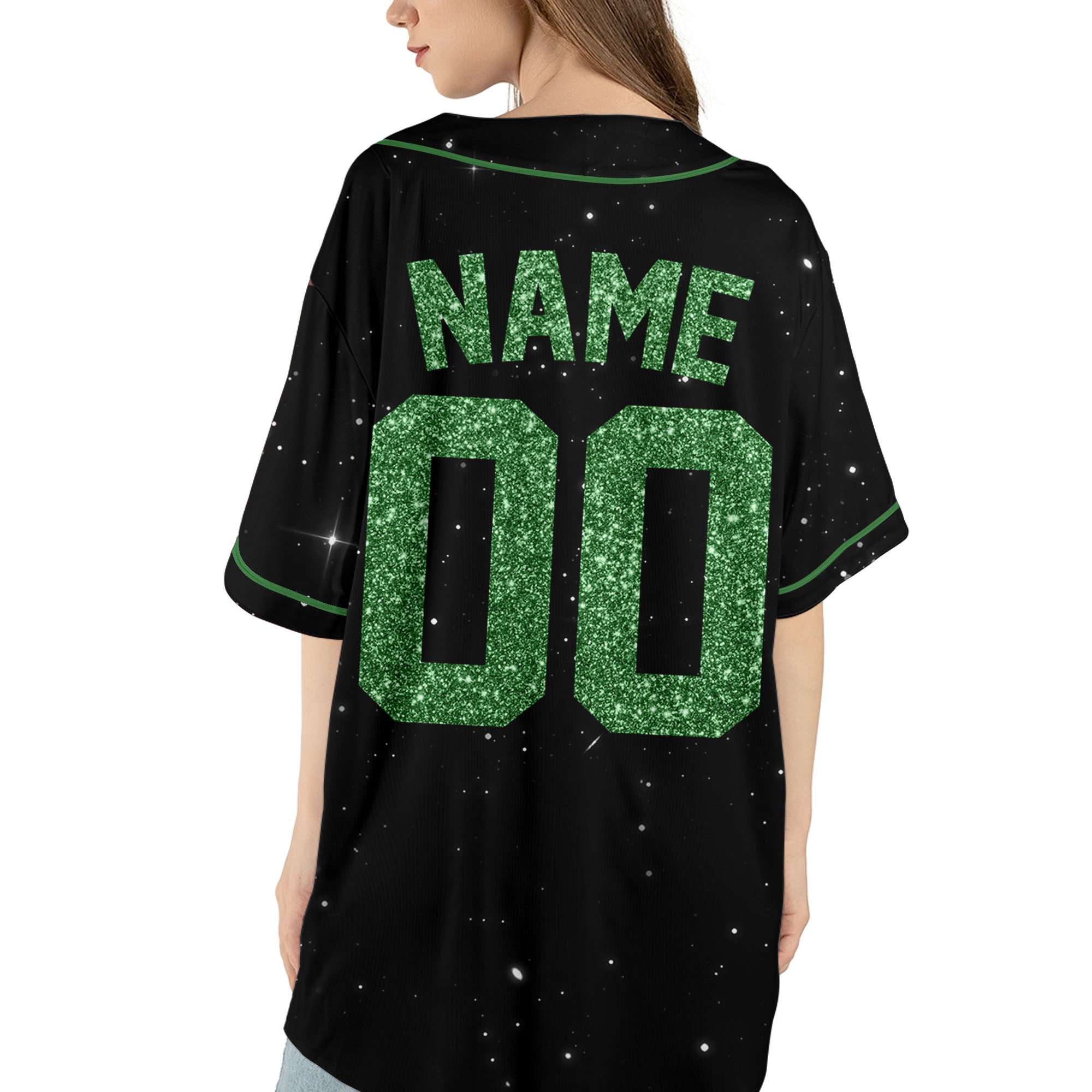 Personalized-Team-Name-Number-Baseball-Jersey-Star-Blink-Printed-Glitter-Collection-Green-Color