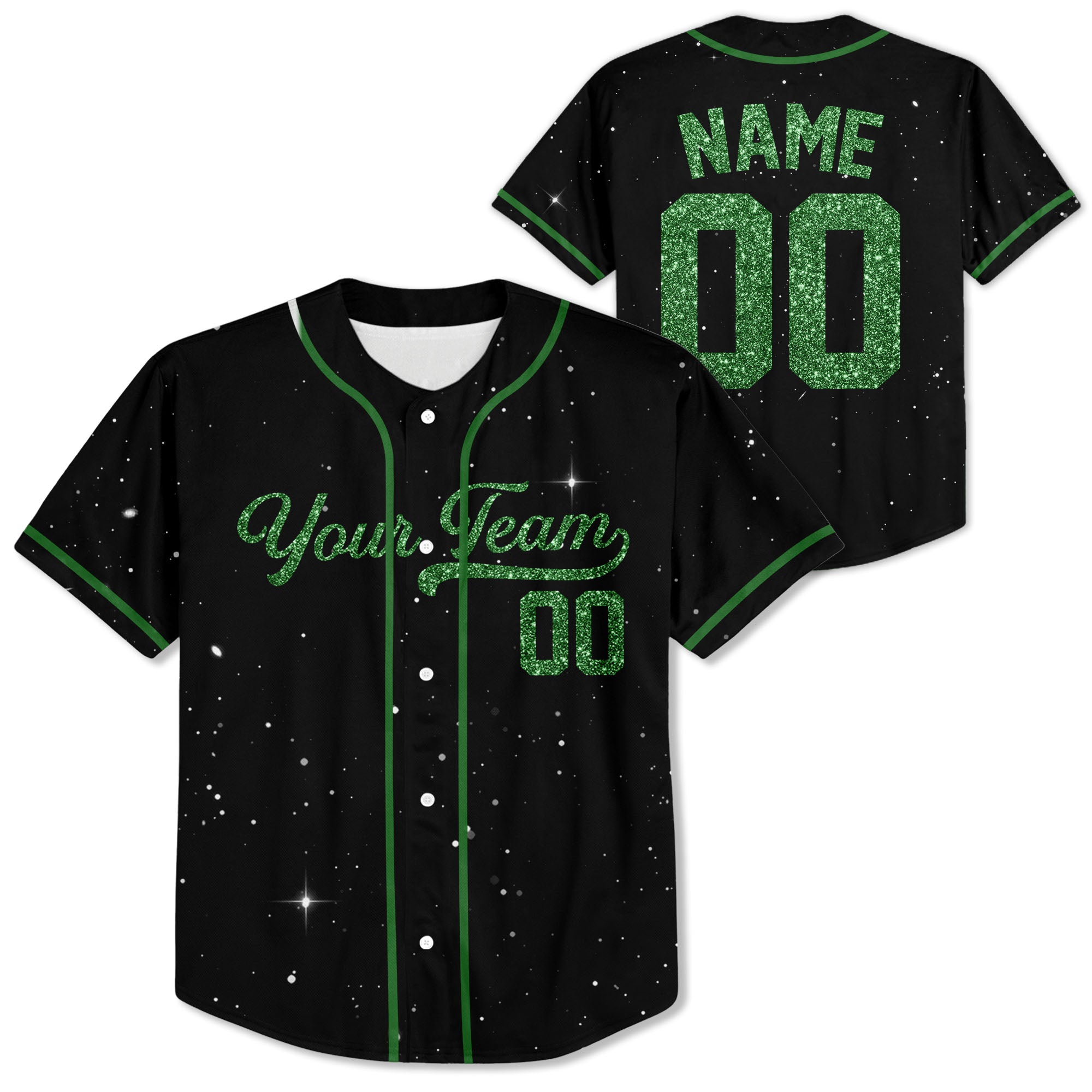 Personalized-Team-Name-Number-Baseball-Jersey-Star-Blink-Printed-Glitter-Collection-Green-Color