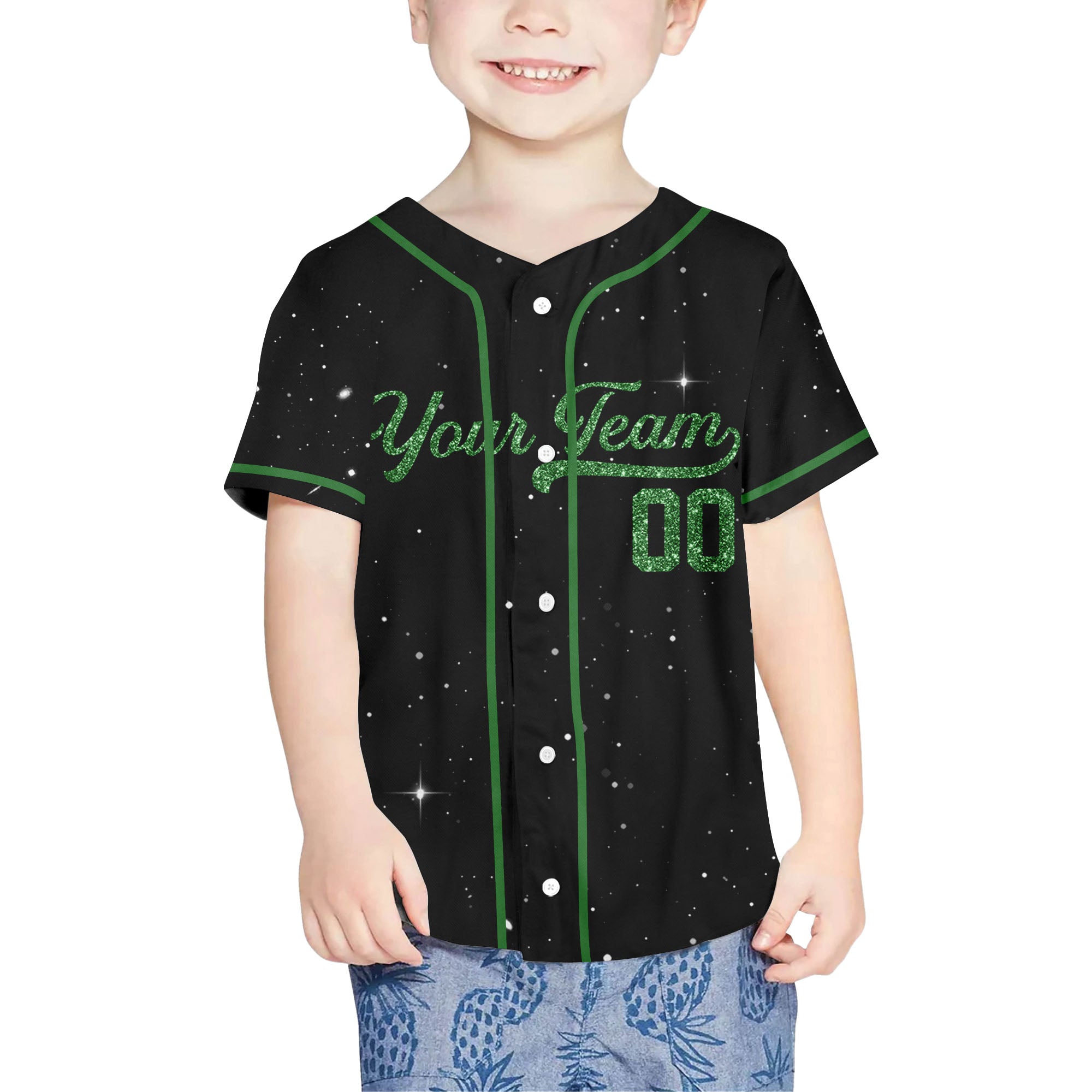 Personalized-Team-Name-Number-Baseball-Jersey-Star-Blink-Printed-Glitter-Collection-Green-Color
