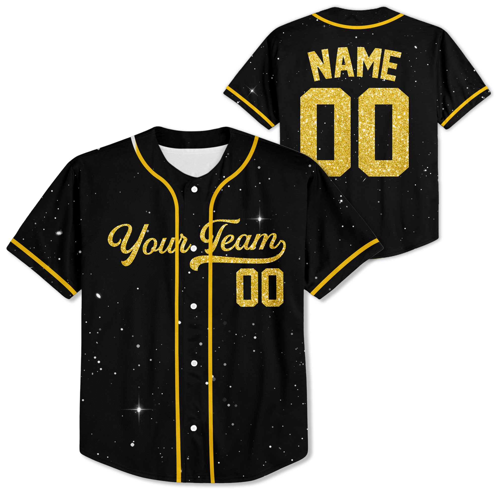 Personalized-Team-Name-Number-Baseball-Jersey-Star-Blink-Printed-Glitter-Collection-Yellow-Color