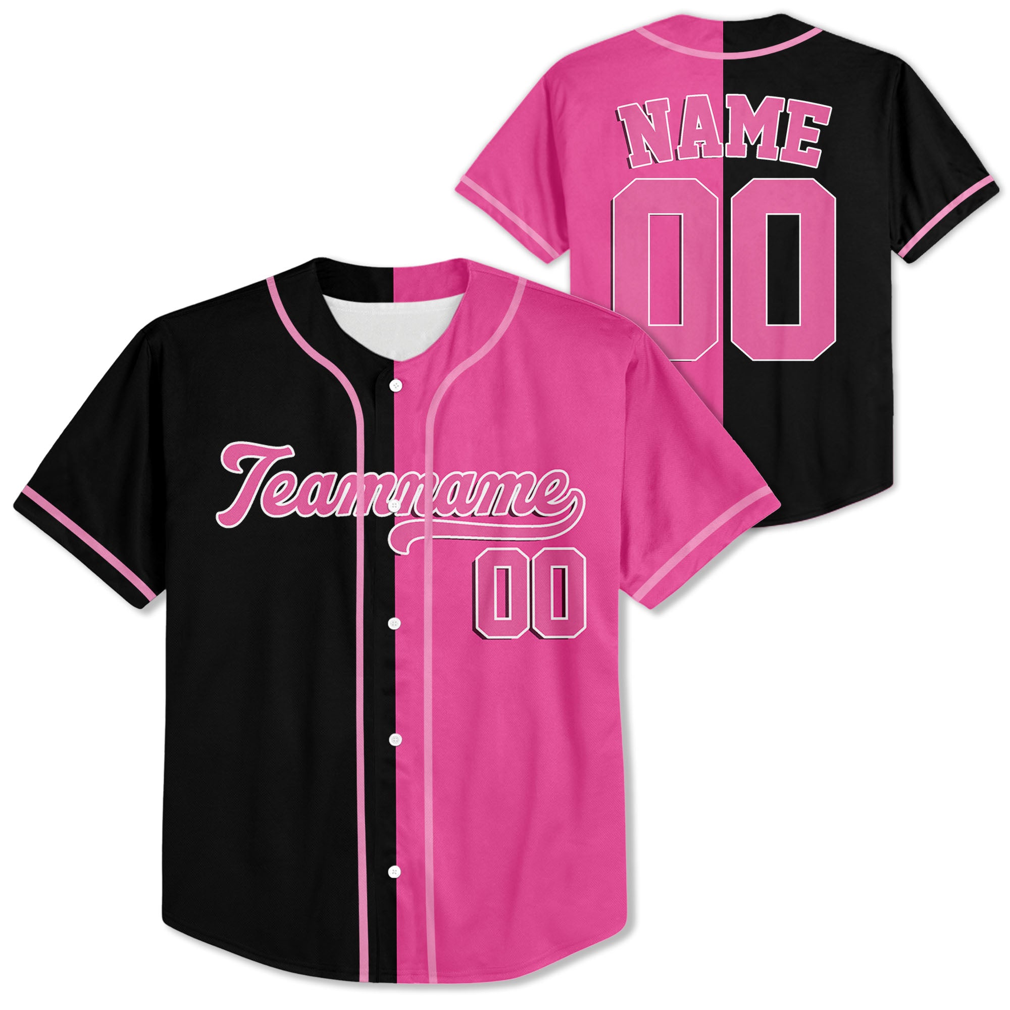 Pink-Black-Personalized-Team-Name-And-Number-Custom-Baseball-Jersey-Pink-Collection