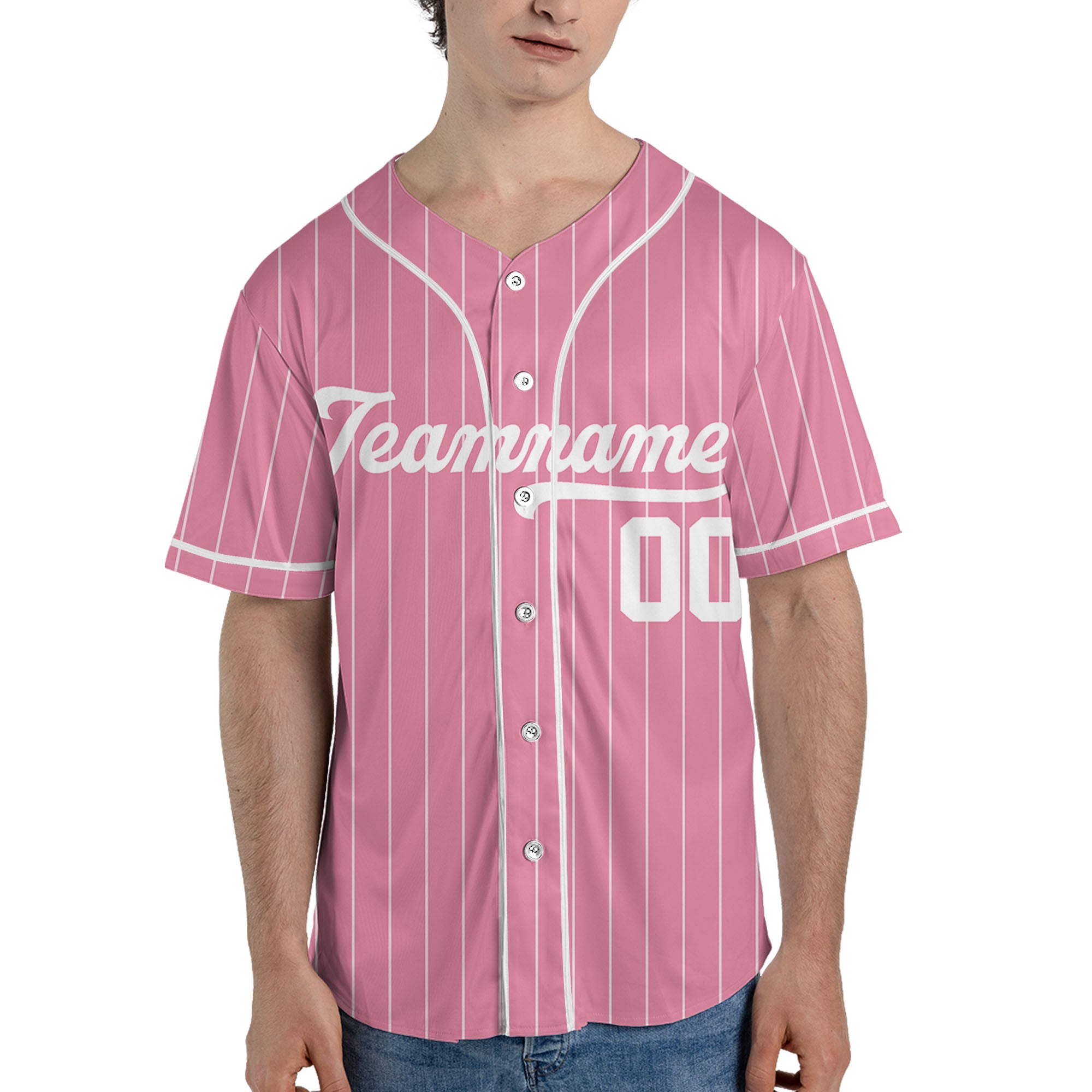 Pink-Stripe-Personalized-Team-Name-And-Number-Custom-Baseball-Jersey-Pink-Collection