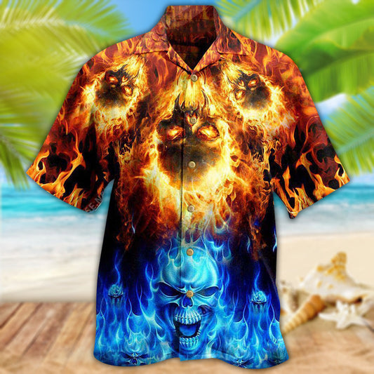 Skull Fire Burning Forever Fire And Water - Hawaiian Shirt - Owl Ohh