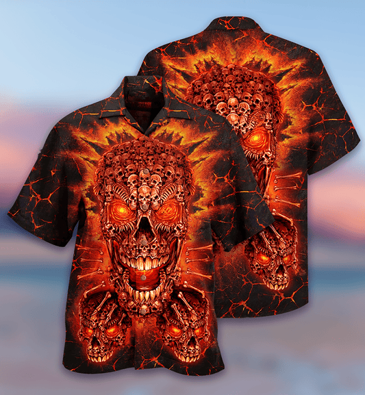 Skull Fire Love Red Smile - Hawaiian Shirt - Owl Ohh