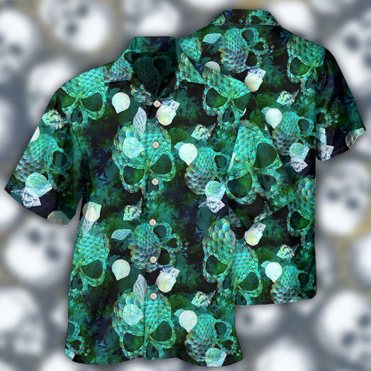 Skull Fish Green Style - Hawaiian Shirt - Owl Ohh