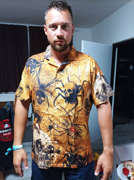 Skull Im Only Here For The Spiders - Hawaiian Shirt - Owl Ohh