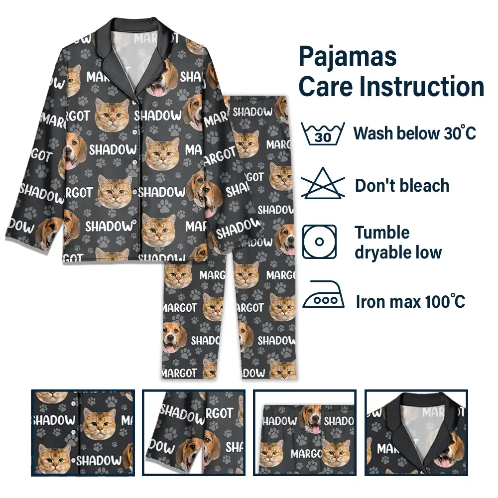 Custom Photo Funny Pet Face Pattern Dog Cat Family - Personalized Long Pajamas Set
