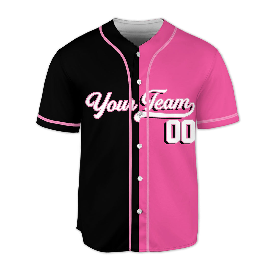 Personalized-Team-Name-And-Number-Baseball-Jersey-Custom-Design-Pink-Color-Collection-Pink-Black-Half-And-Half