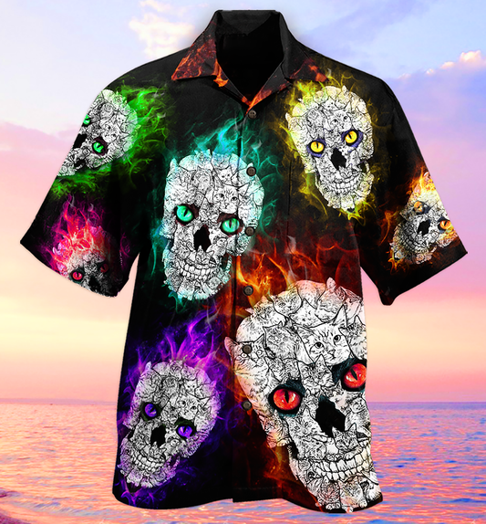 Skull Color Smile Say Hi - Hawaiian Shirt  - Owl Ohh