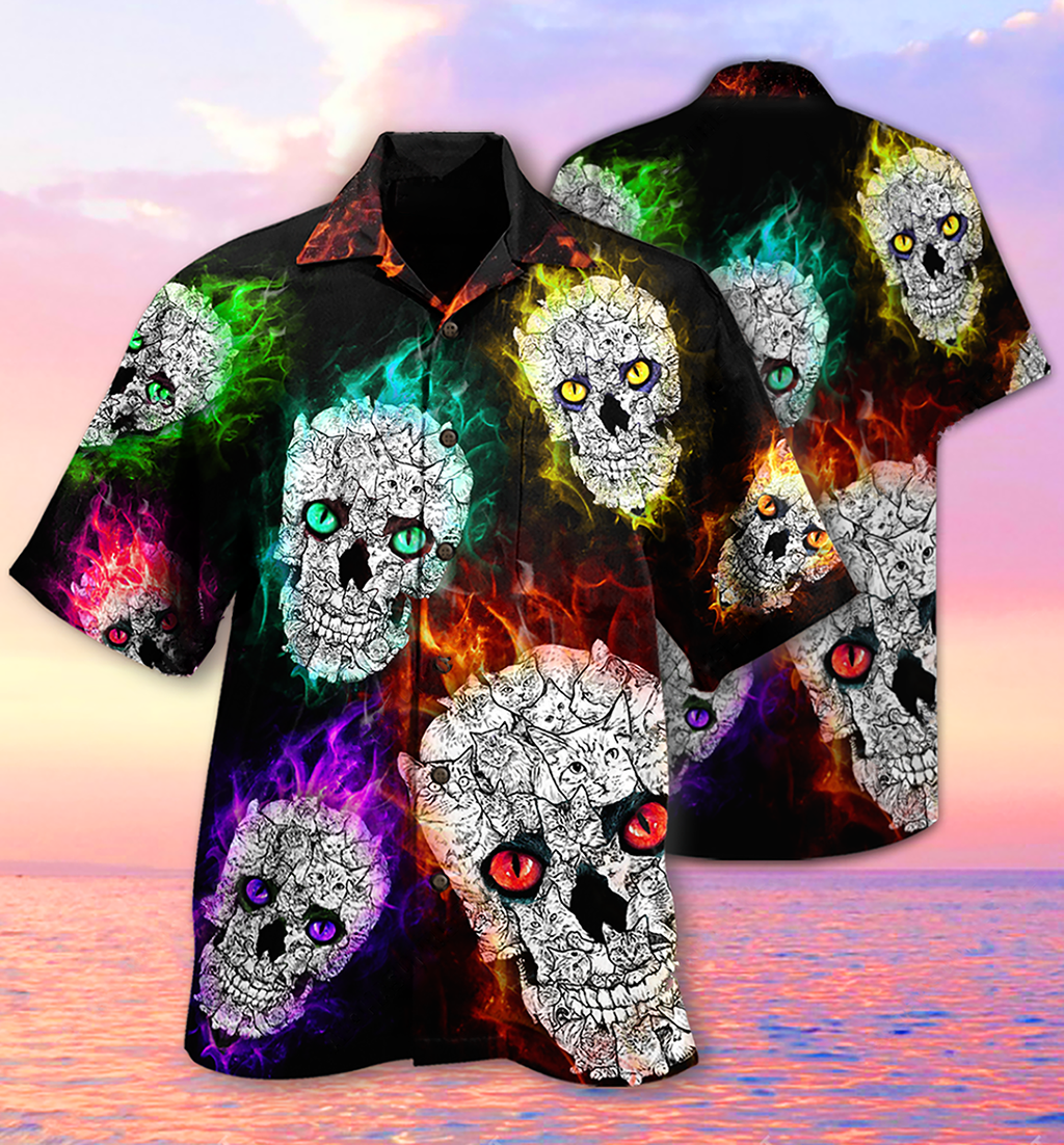 Skull Color Smile Say Hi - Hawaiian Shirt  - Owl Ohh