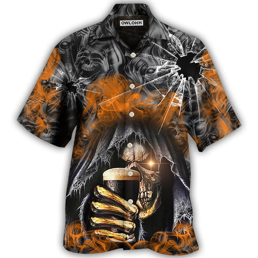 Skull Dark Drinking Orange Smoke Lighting - Hawaiian Shirt - Owl Ohh