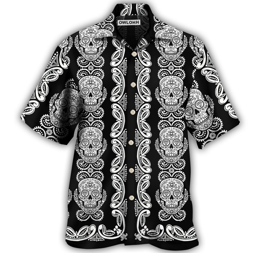 Skull Diamond Pattern Black And White - Hawaiian Shirt - Owl Ohh