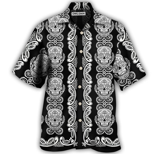 Skull Diamond Pattern Black And White - Hawaiian Shirt - Owl Ohh