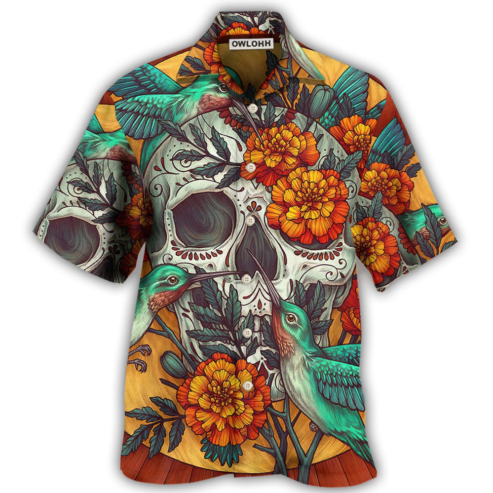 Skull Floral Skull Hummingbird - Hawaiian Shirt - Owl Ohh