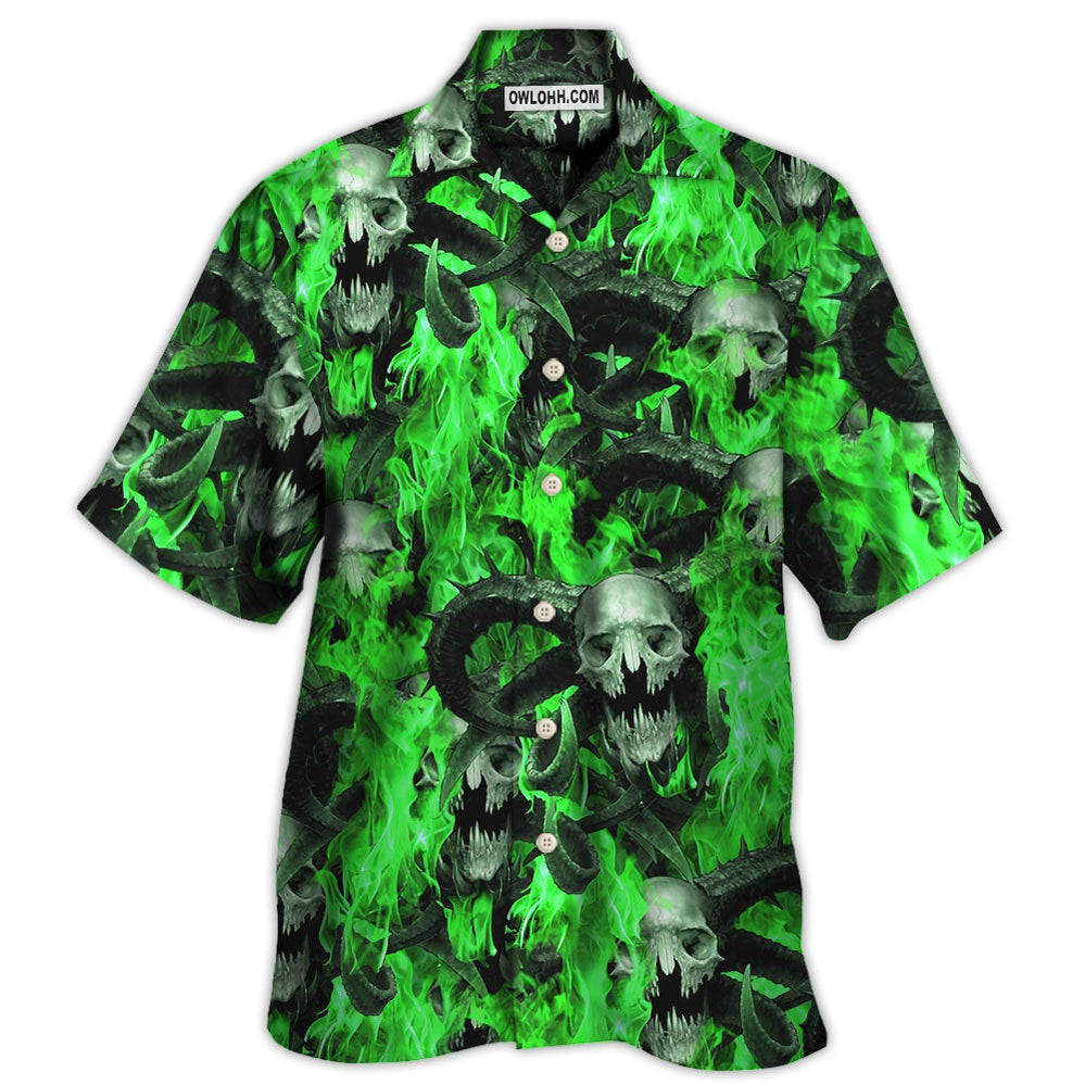 Skull Green Flame Burn - Hawaiian Shirt  - Owl Ohh