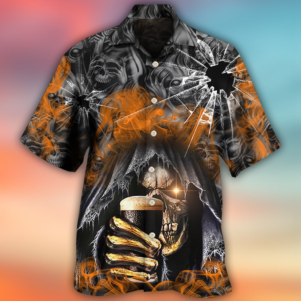 Skull Dark Drinking Orange Smoke Lighting - Hawaiian Shirt - Owl Ohh