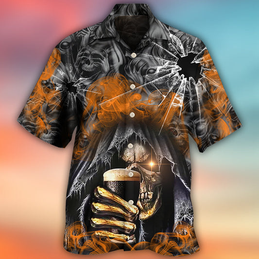 Skull Dark Drinking Orange Smoke Lighting - Hawaiian Shirt - Owl Ohh
