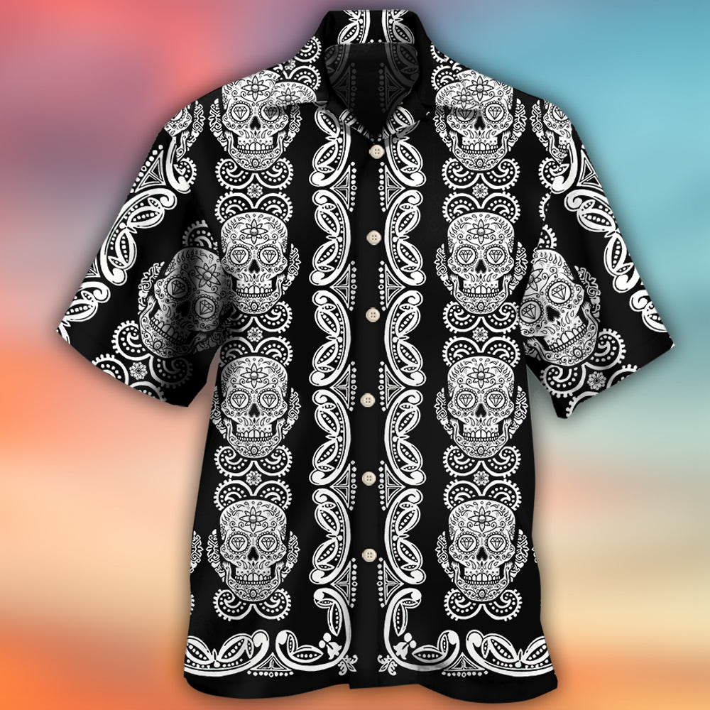 Skull Diamond Pattern Black And White - Hawaiian Shirt - Owl Ohh