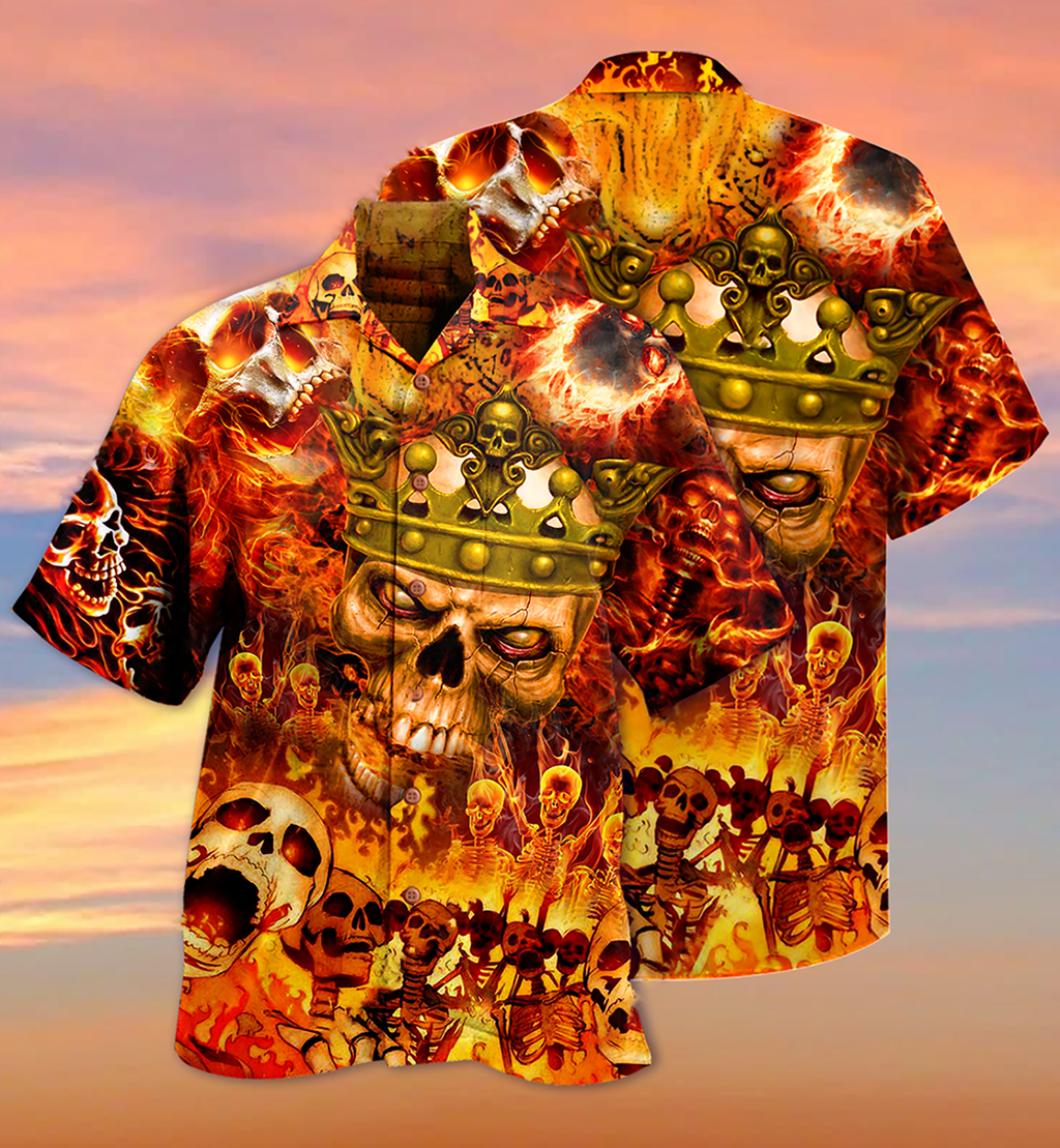 Skull King On Fire - Hawaiian Shirt  - Owl Ohh