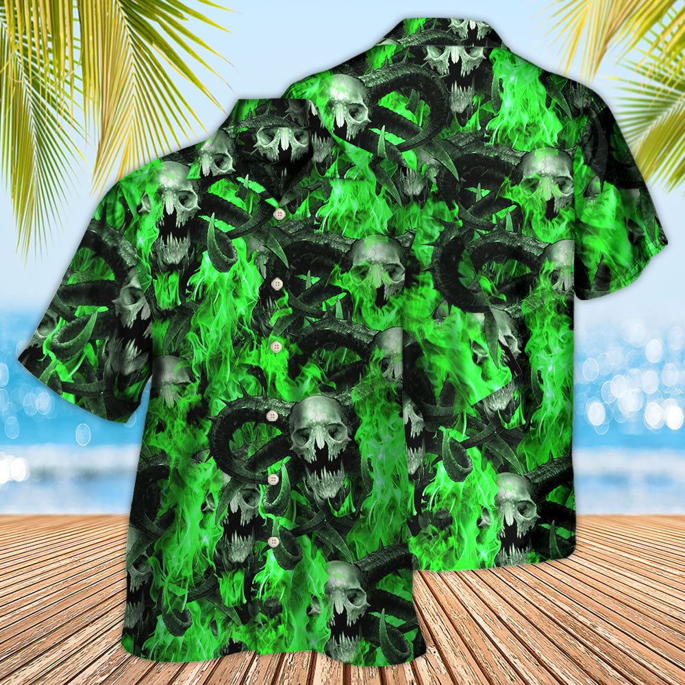 Skull Green Flame Burn - Hawaiian Shirt  - Owl Ohh
