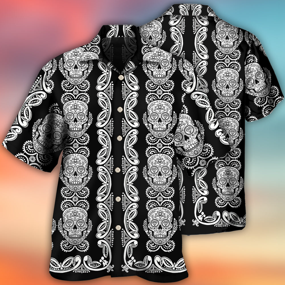Skull Diamond Pattern Black And White - Hawaiian Shirt - Owl Ohh