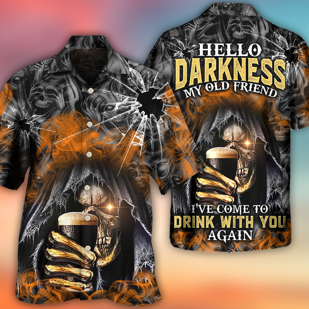 Skull Dark Drinking Orange Smoke Lighting - Hawaiian Shirt - Owl Ohh