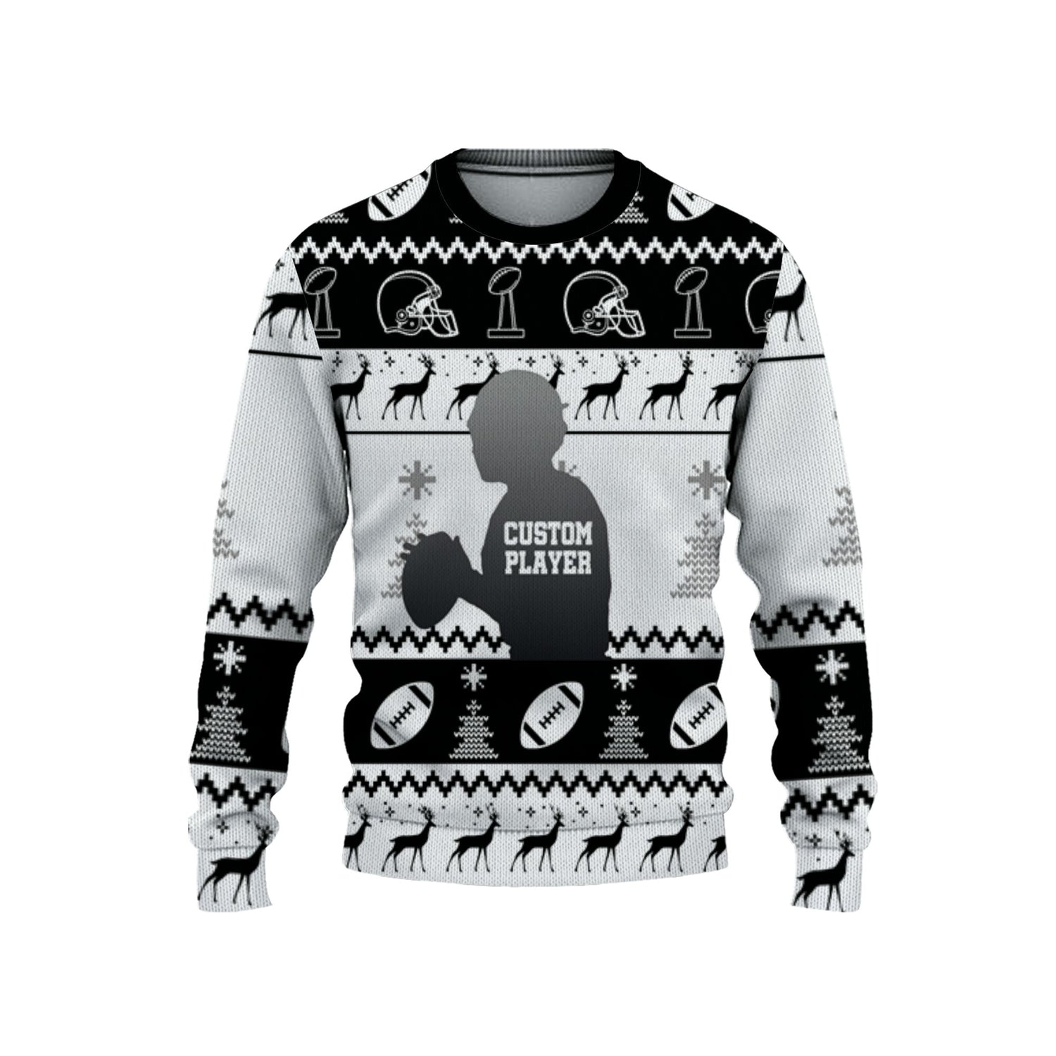 customized-player-american-football-ugly-christmas-sweater-black-and-white-las-vegas-vdd40-4537