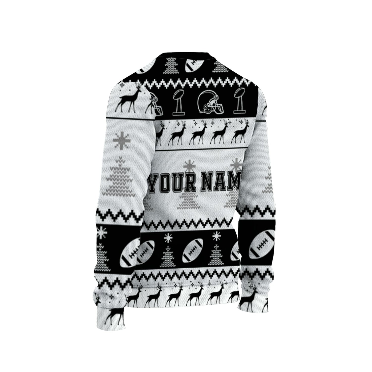 customized-player-american-football-ugly-christmas-sweater-black-and-white-las-vegas-vdd40-4537