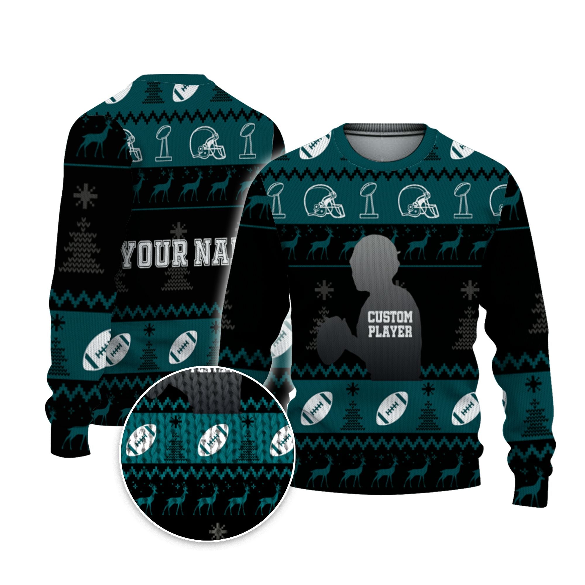 customized-player-american-football-ugly-christmas-sweater-black-and-green-philadelphia-vdd40-4903