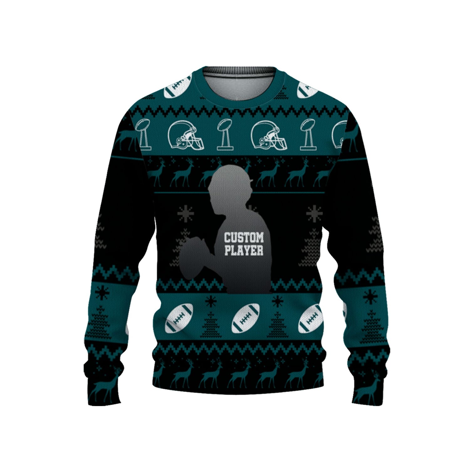 customized-player-american-football-ugly-christmas-sweater-black-and-green-philadelphia-vdd40-4903