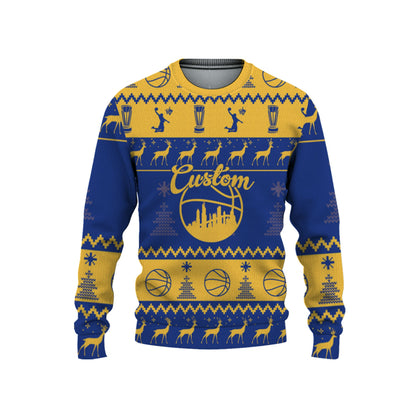 customized-your-team-basketball-ugly-christmas-sweater-blue-and-yellow-warrior-vdd37-9638
