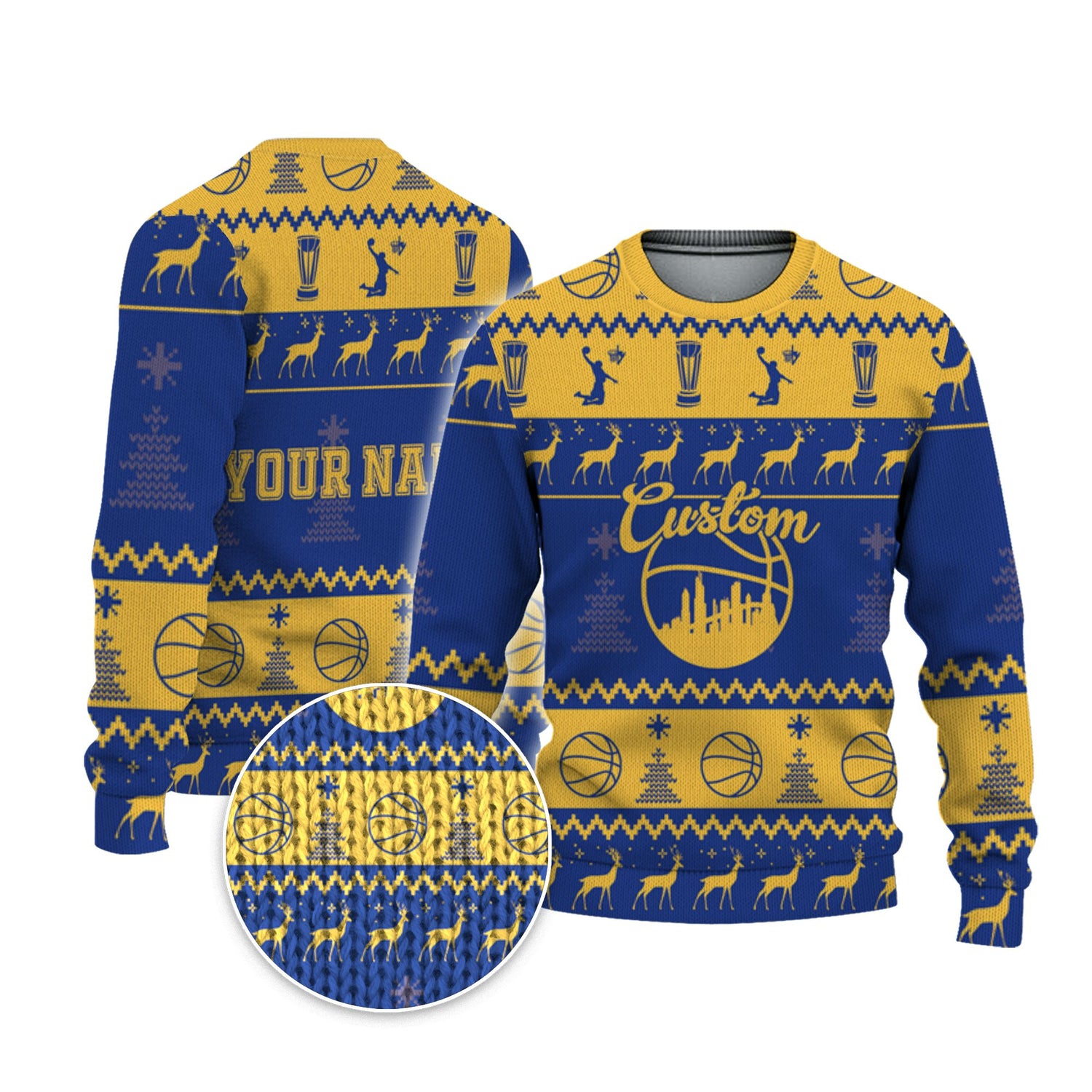 customized-your-team-basketball-ugly-christmas-sweater-blue-and-yellow-warrior-vdd37-9638