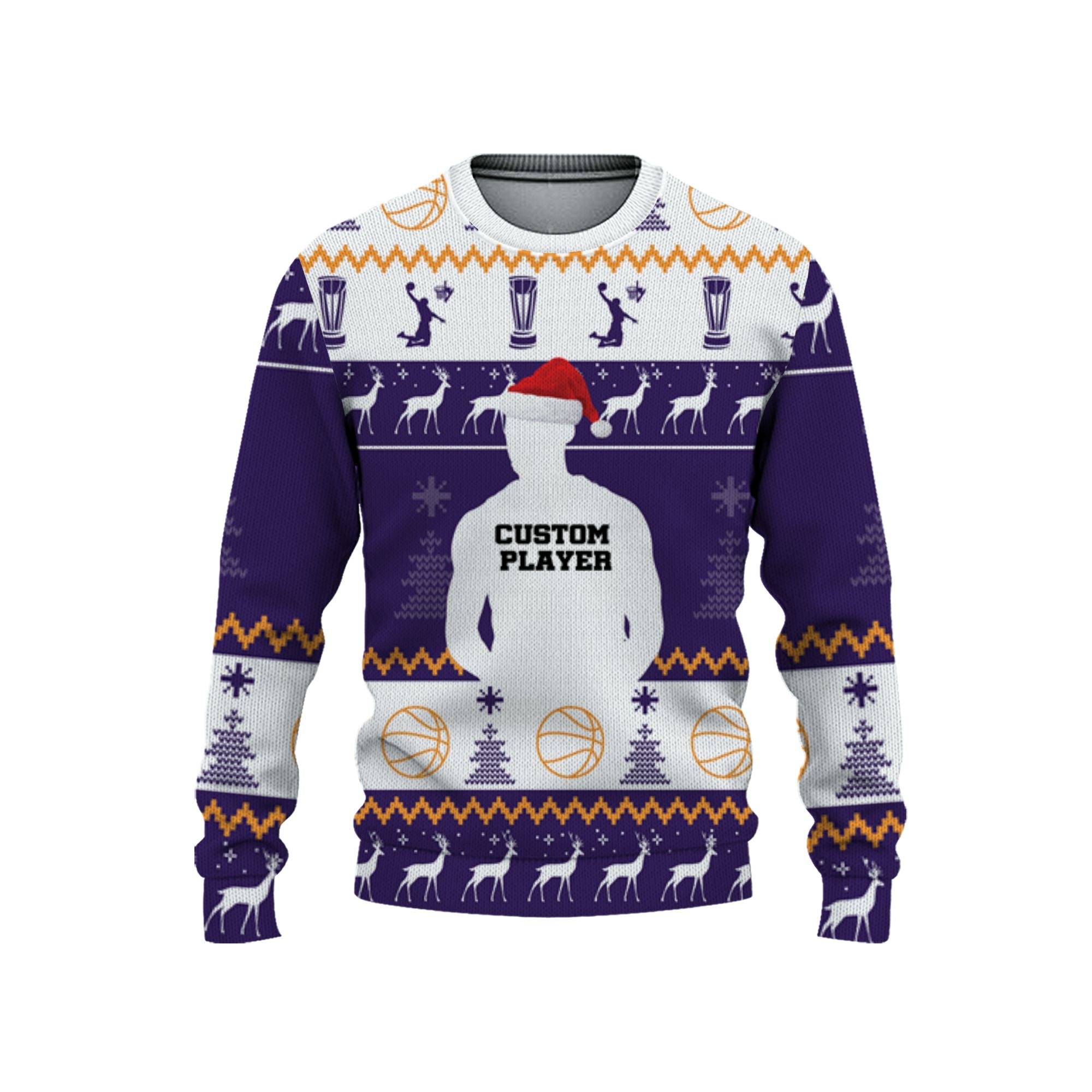 customized-player-basketball-ugly-christmas-sweater-purple-yellow-and-white-phoenix-vdd37-9496