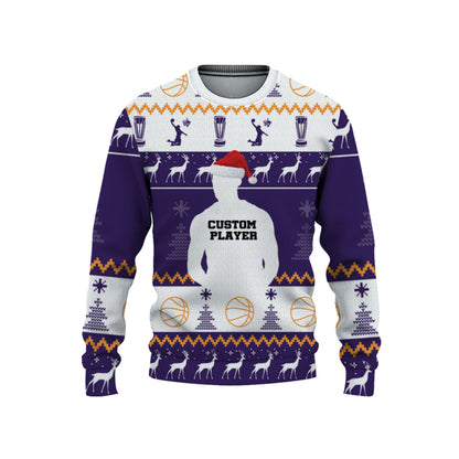 customized-player-basketball-ugly-christmas-sweater-purple-yellow-and-white-phoenix-vdd37-9496