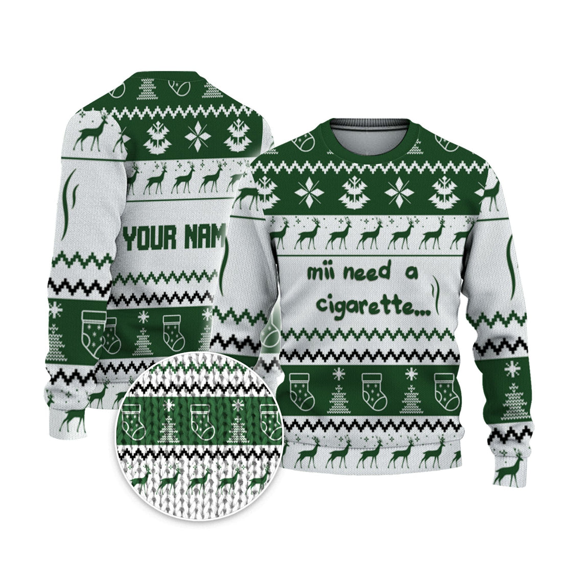 personalized-mii-need-a-cigarette-christmas-holiday-ugly-sweater-green-and-white-vdd57-6437