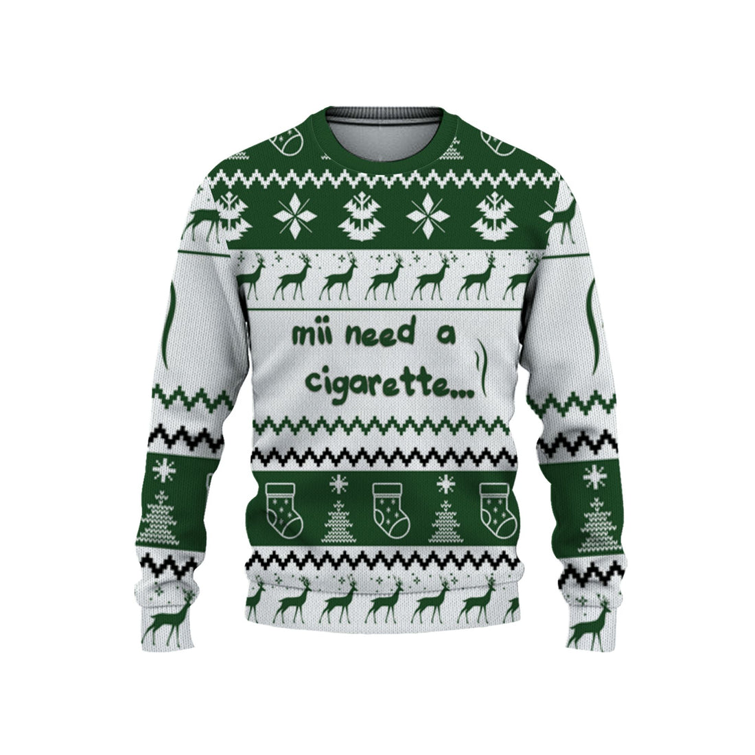 personalized-mii-need-a-cigarette-christmas-holiday-ugly-sweater-green-and-white-vdd57-6437
