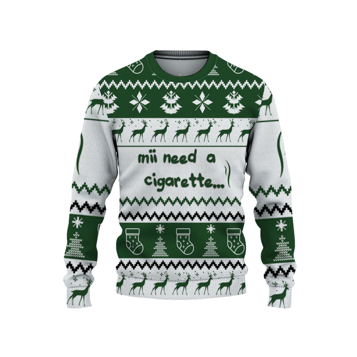 personalized-mii-need-a-cigarette-christmas-holiday-ugly-sweater-green-and-white-vdd57-6437