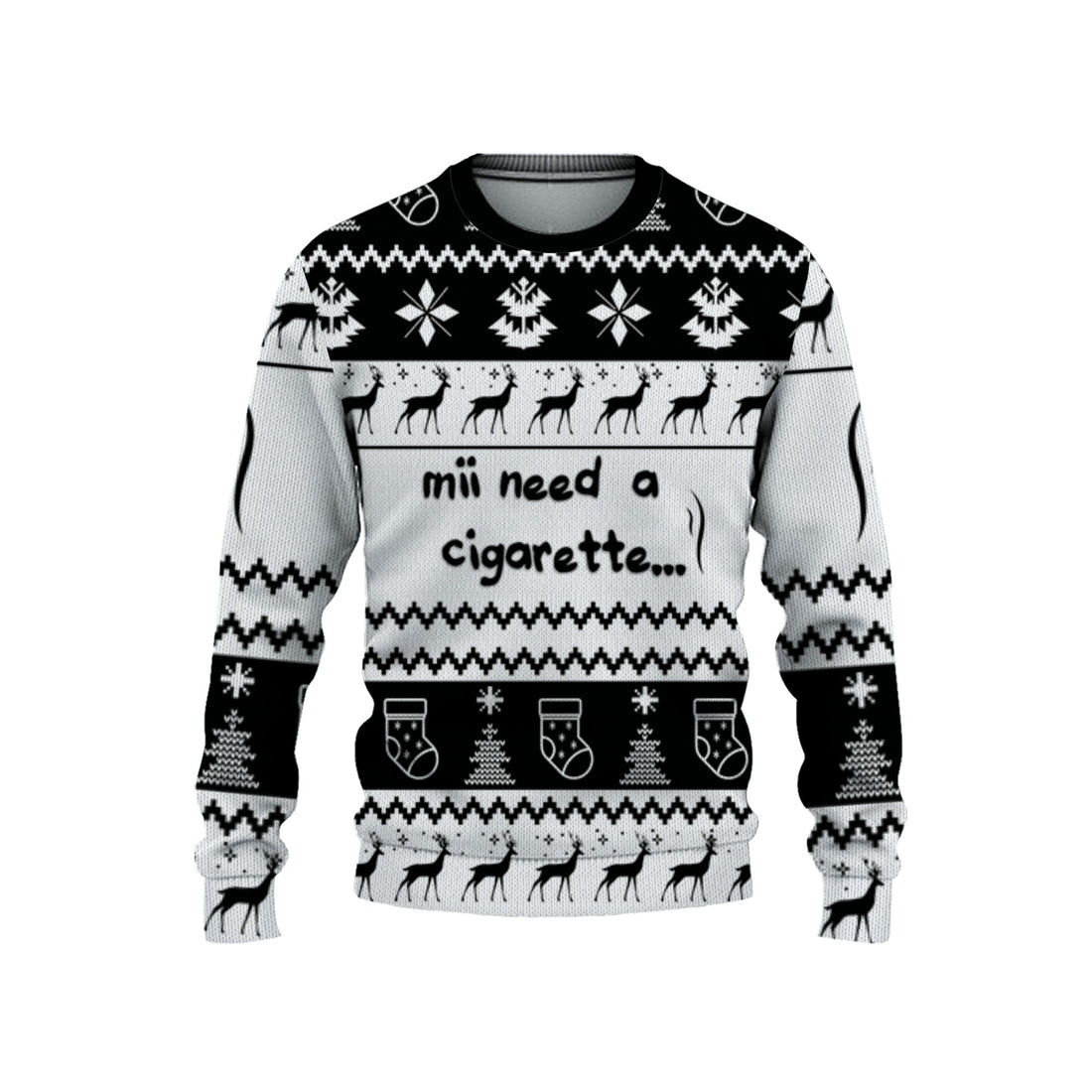 personalized-mii-need-a-cigarette-christmas-holiday-ugly-sweater-black-and-white-vdd57-9518