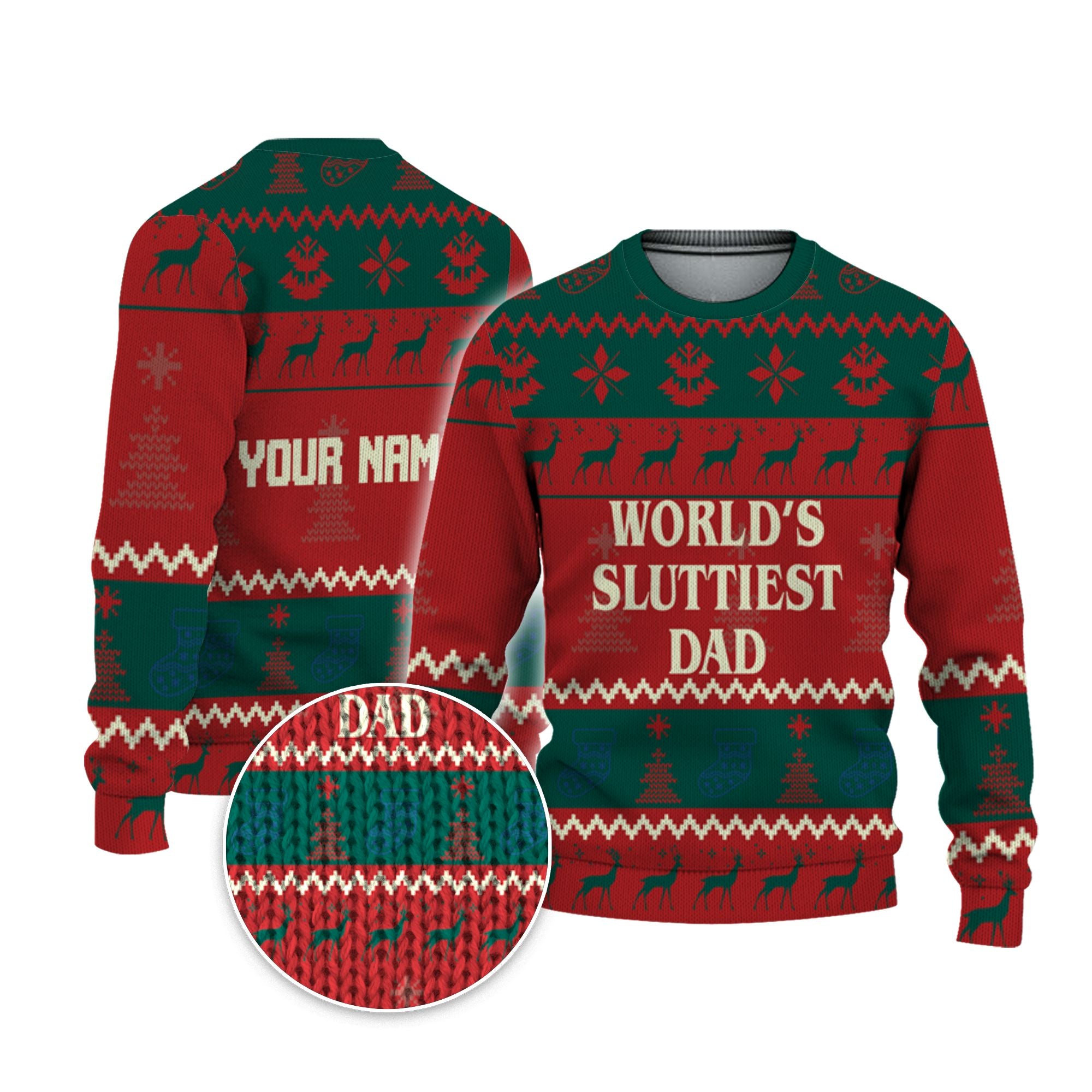 personalized-worlds-sluttiest-dad-christmas-holiday-ugly-sweater-green-and-red-vdd60-5990
