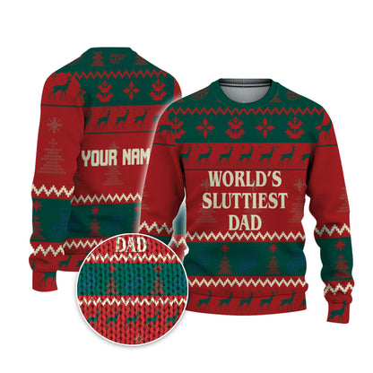 personalized-worlds-sluttiest-dad-christmas-holiday-ugly-sweater-green-and-red-vdd60-5990